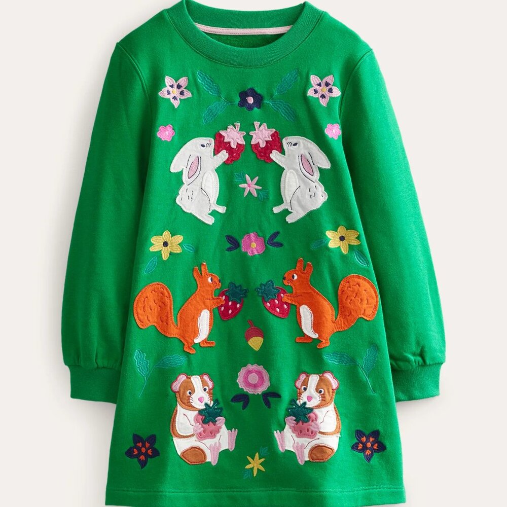 NWOT Mini Boden Cosy Appliqué Sweatshirt Dress